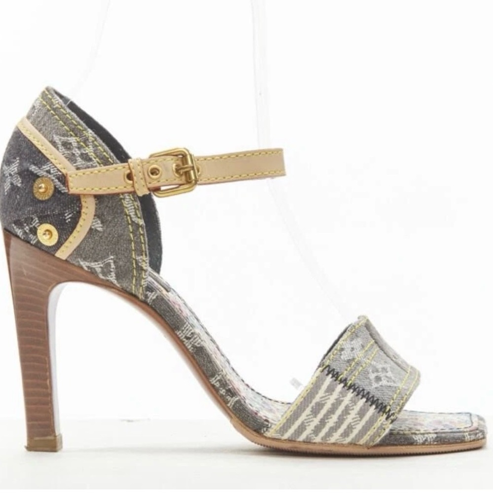 Size 6.  Louis Vuitton Gray and Tan Heels